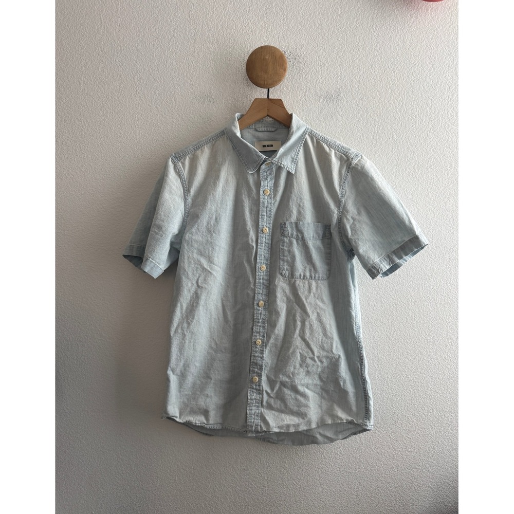 Buck Mason Light Wash Cotton Short Sleeve Button Down Shirt Size Medium